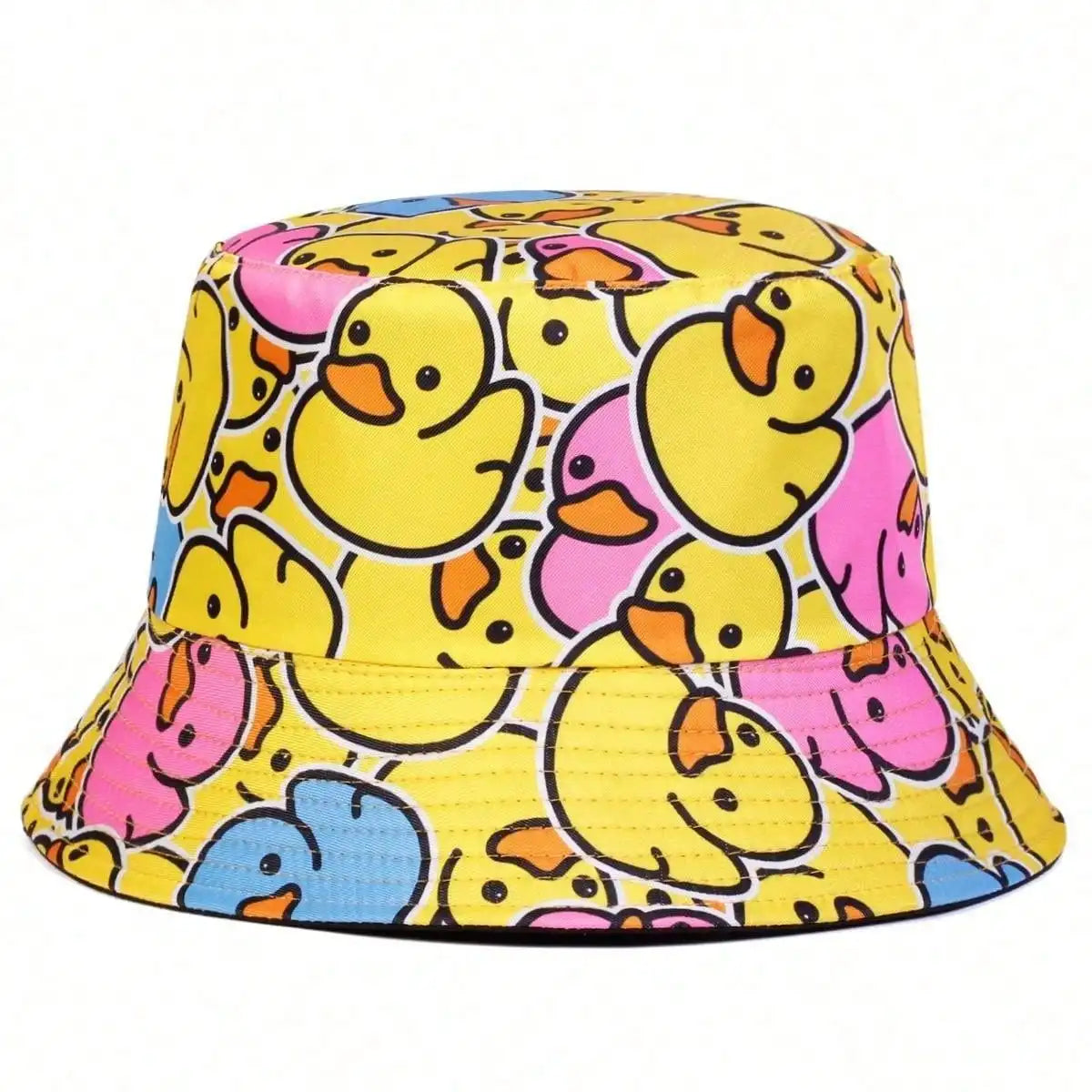 Fashion hip hop two-sided bucket hat Women Men Panama Bucket Hat Little Yellow Duck Print Fisherman hats outdoor Fishing Sun Hat