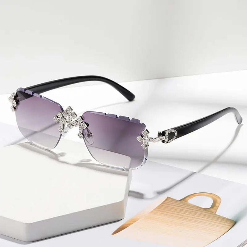 New Frameless Fashion Glasses for Men and Women, High-Definition Lenses with Textured Inlaid Rhinestones, Trendy Frame Design, Suitable for Daily Casual Wear, Perfect Gift Choice