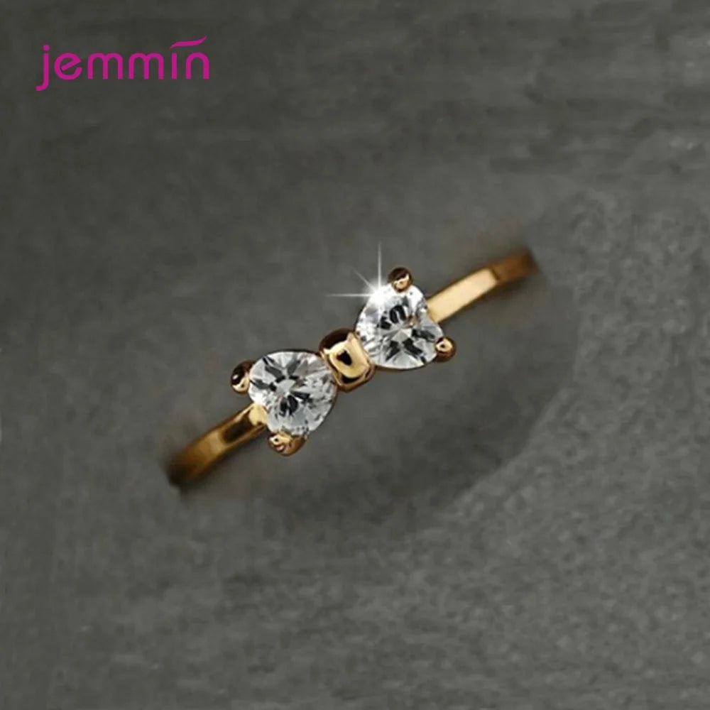 New Statement Brand Women Statement Rings Jewelry White Gold Color Bowtie Cubic Zirconia Wedding Band Ring Bague Femme Bijoux