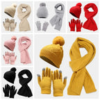 Beanies Cap Elastic Scarf and Hat Set Touch Screen Warm Cold Proof Gloves Acrylic Fibers Solid Color Pullover Cap Windproof