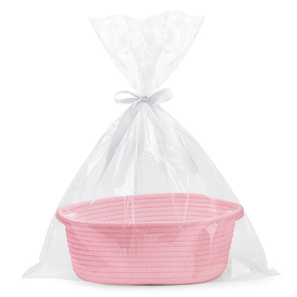 Easter Rope Basket With Transparent Packaging Bag And Ribbon Bow Woven Basket Open Dish Storage Basket Shelf Basket Key Towel