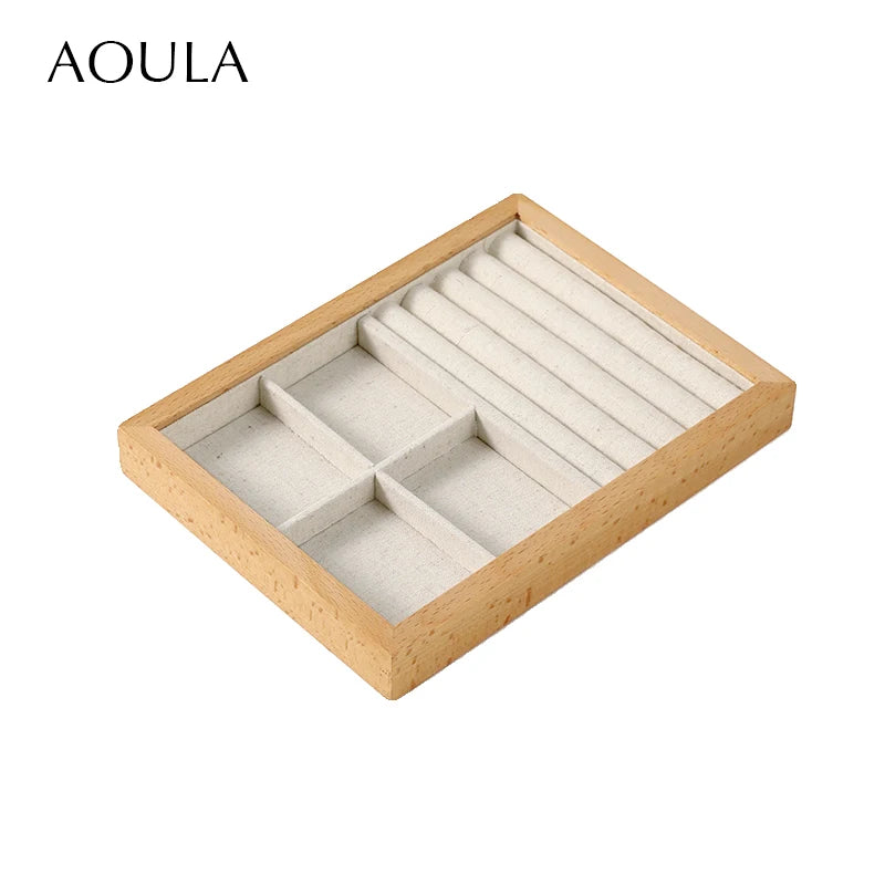Stackable Ring Earring Jewelry Storage Multi Use Tray Bracelet Necklace Display Stand Holder Wooden Counter Top Drawer Organizer