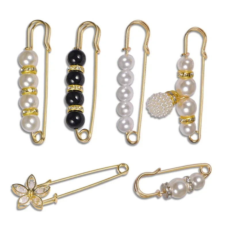 Broche Set Big Beads Fashion Clothing Brooches for Women Pearl Lapel Safety Sweater Coat Dress Pins Badge Buckle Accessories