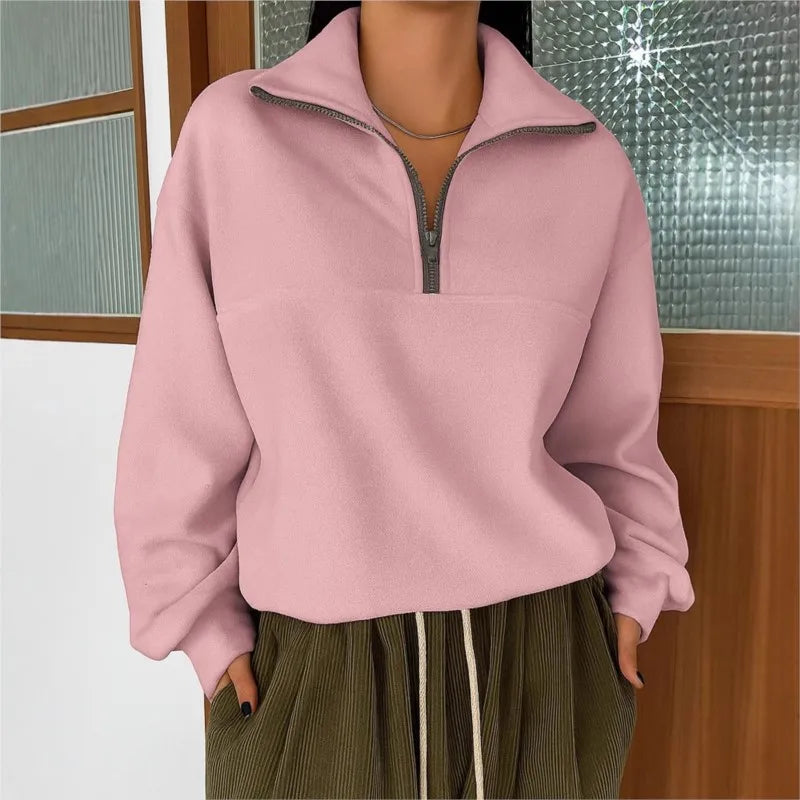 women's hoodies Women's Hoodies Tops New Autumn And Winter Women's Casual Loose Fashion Solid Long-sleeve Zipper Pullover Lapel Sweatshirt Women