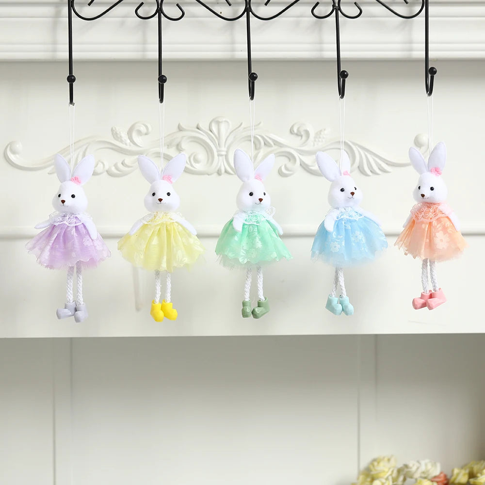 Easter Bunny Hanging Ornaments Pastel Purple Green Blue Yellow Skirt Rabbit Doll Figurine Kids Gifts Spring Easter Decorations
