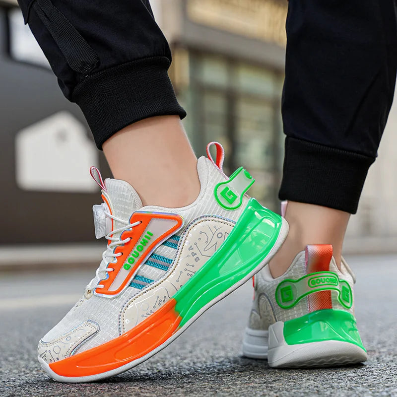 Children Shoes Autumn 2025 New style Breathable rotating button soft sole anti-slip and shock-absorbing sports shoes for boys