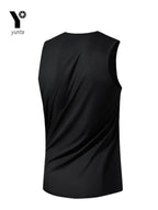 Men's Sports Vest Black 1-Piece Breathable Round Neck Slightly Elastic Fabric Pure Color Suitable for Spring, Summer and Autum R