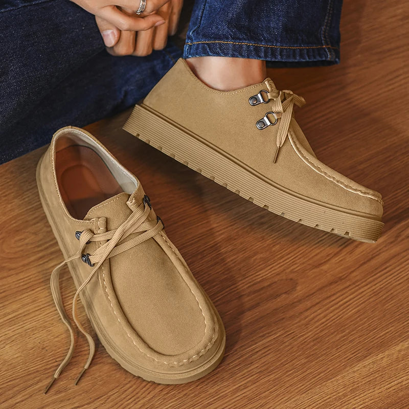 Men's wide toe barefoot shoes classic retro casual shoes lightweight outdoor sports walking shoes khaki thick soled work shoes