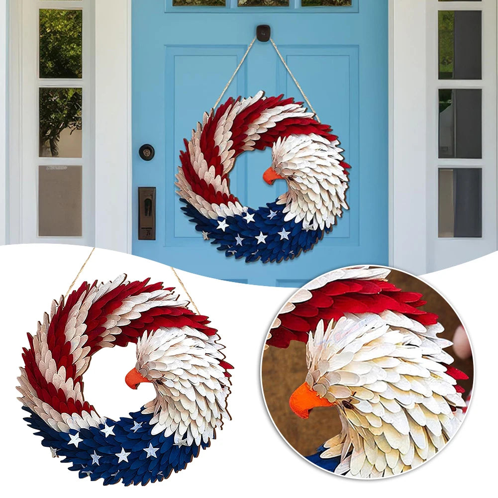 Round Porch Door Sign 4th of July Porch Decorating Independence Day Outdoor Plaque Wall Arts Decor Festival Hanging Garland