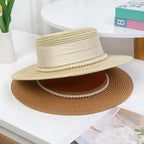 Women's Hat Female Hepburn Style Straw Hat Spring And Summer New Flat Top Hat French Retro Sun Hat Net Red Same Style Straw Hat