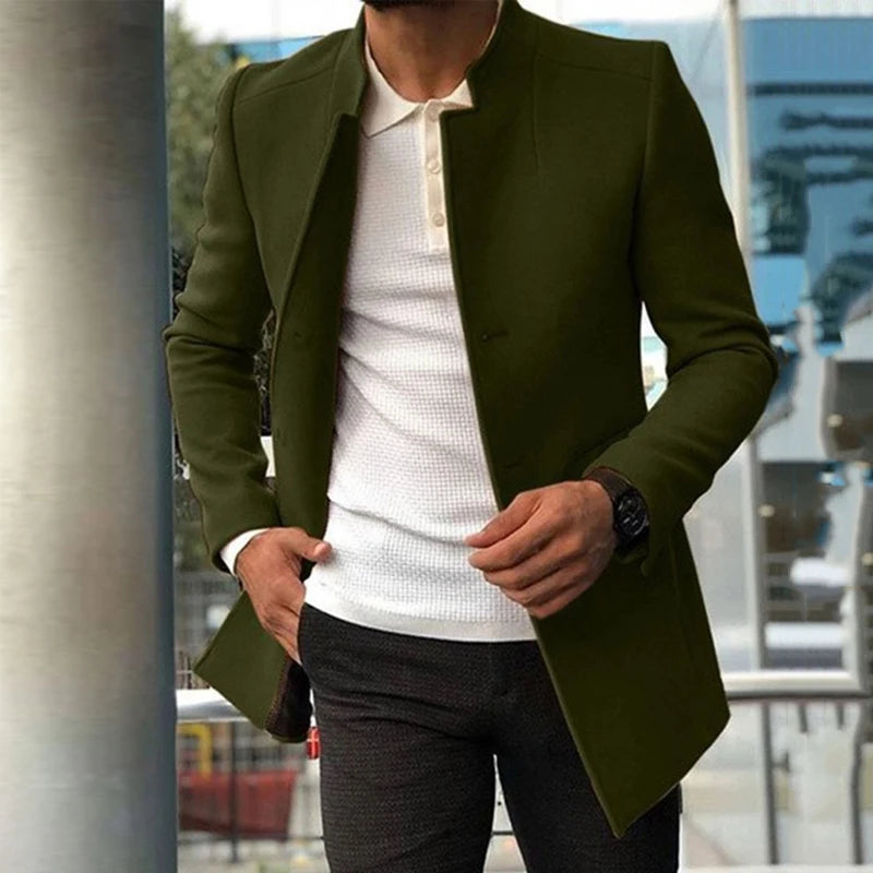 Men's Windbreaker Coats Business Casual Wool Blends Jackets Men Autumn Winter Fashion Stand Collar Vintage Outwear Man Clothing