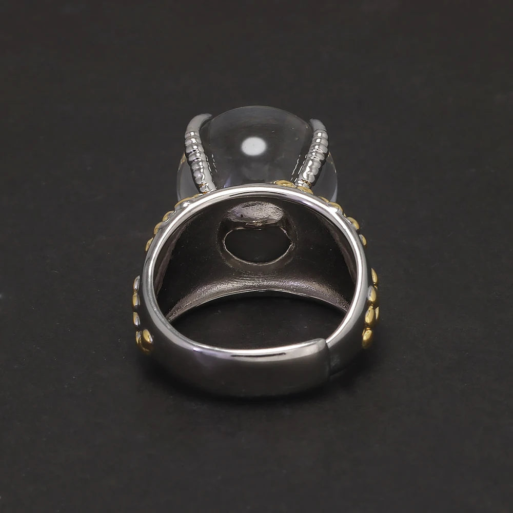 925 Sterling Silver Statement Ring for Women Large Ball Crystal Natural Gemstone Irregular Unique Design Exaggerated Jewelry