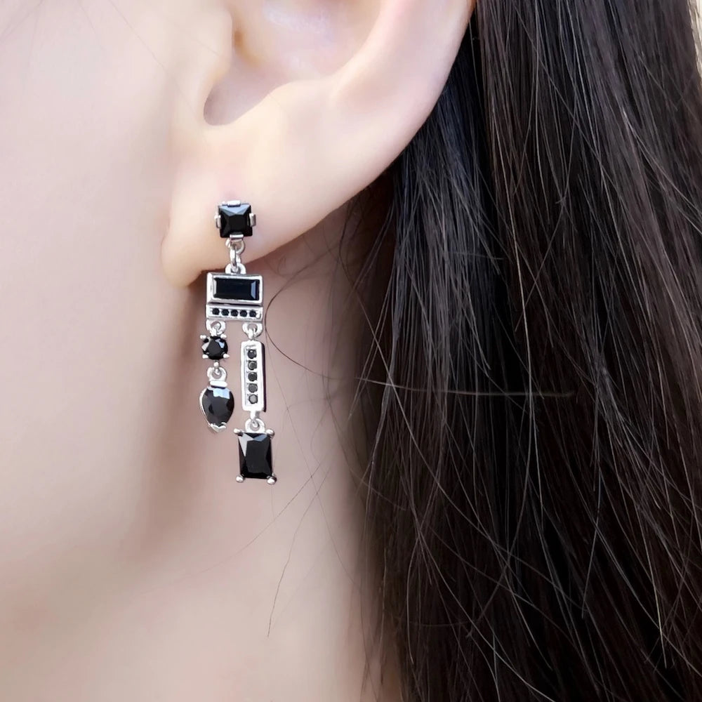 Drop Earrings Black Mix of Shapes Magical Glamorous Jewelry For Women Summer Brand New Sterling Silver 925 Vintage Gift