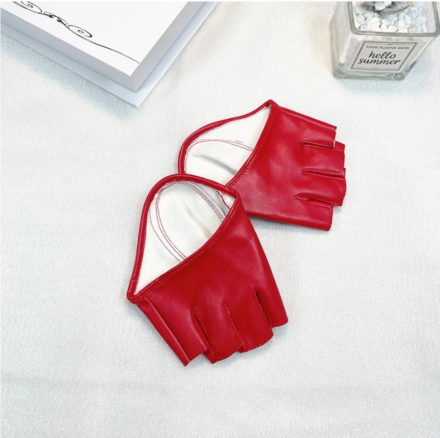 Faux Leather Gloves Fashion Woman Lady Half Palm Gloves Pu Leather Fingerless Dance Stage Performance Personality Gloves
