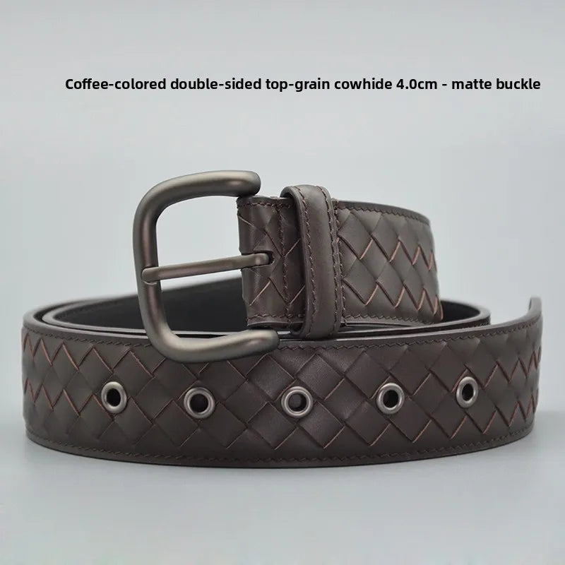 PLULUSA Hanrted Leather Belt for Men Genuine Top Layer Cowhide Bule Pure Handwoven Men's Belt Versatile Sli Belt
