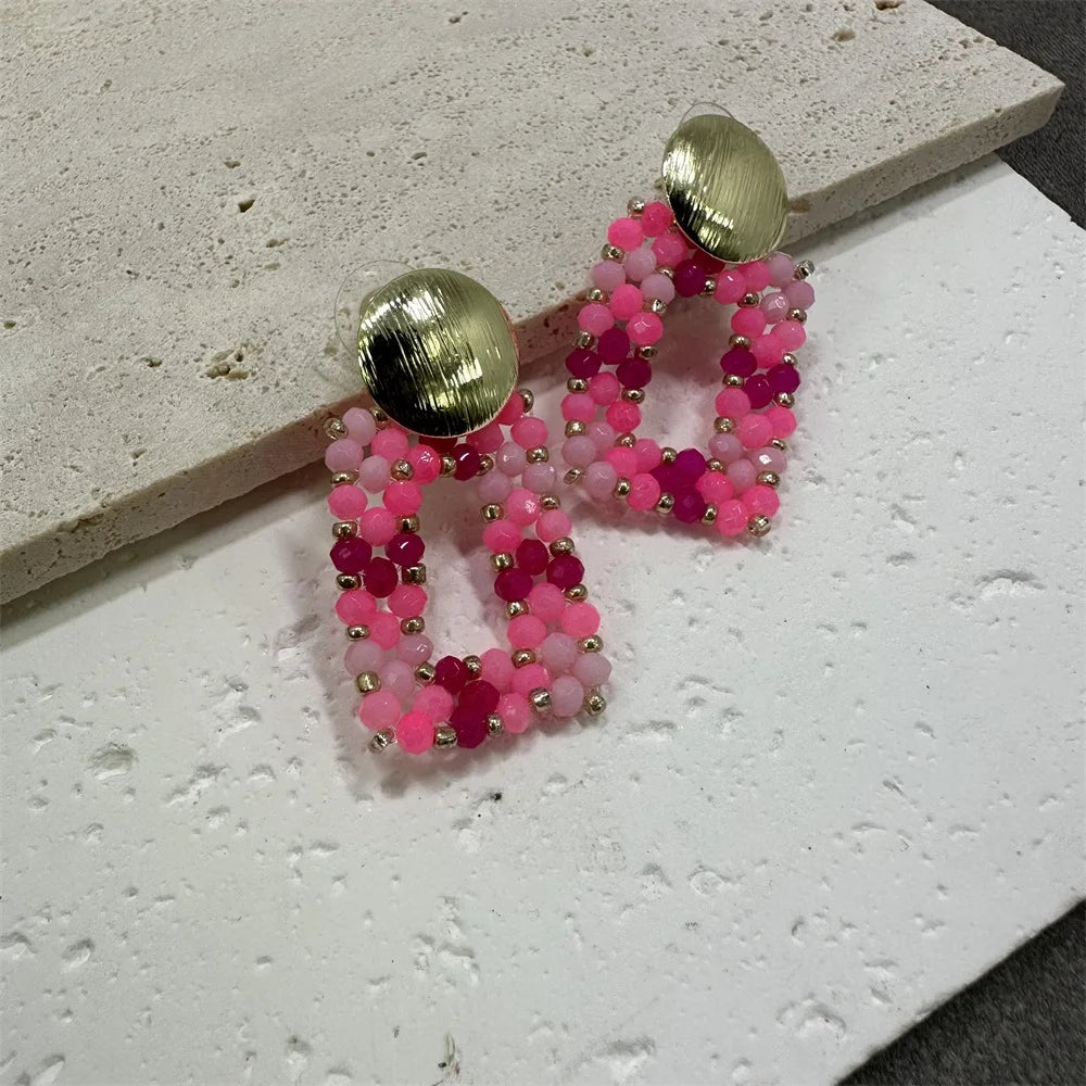 Big Drop Earrings For Women Metal Thread Beads Handmade Crystal Long Earrings Statement Fashion Jewelry