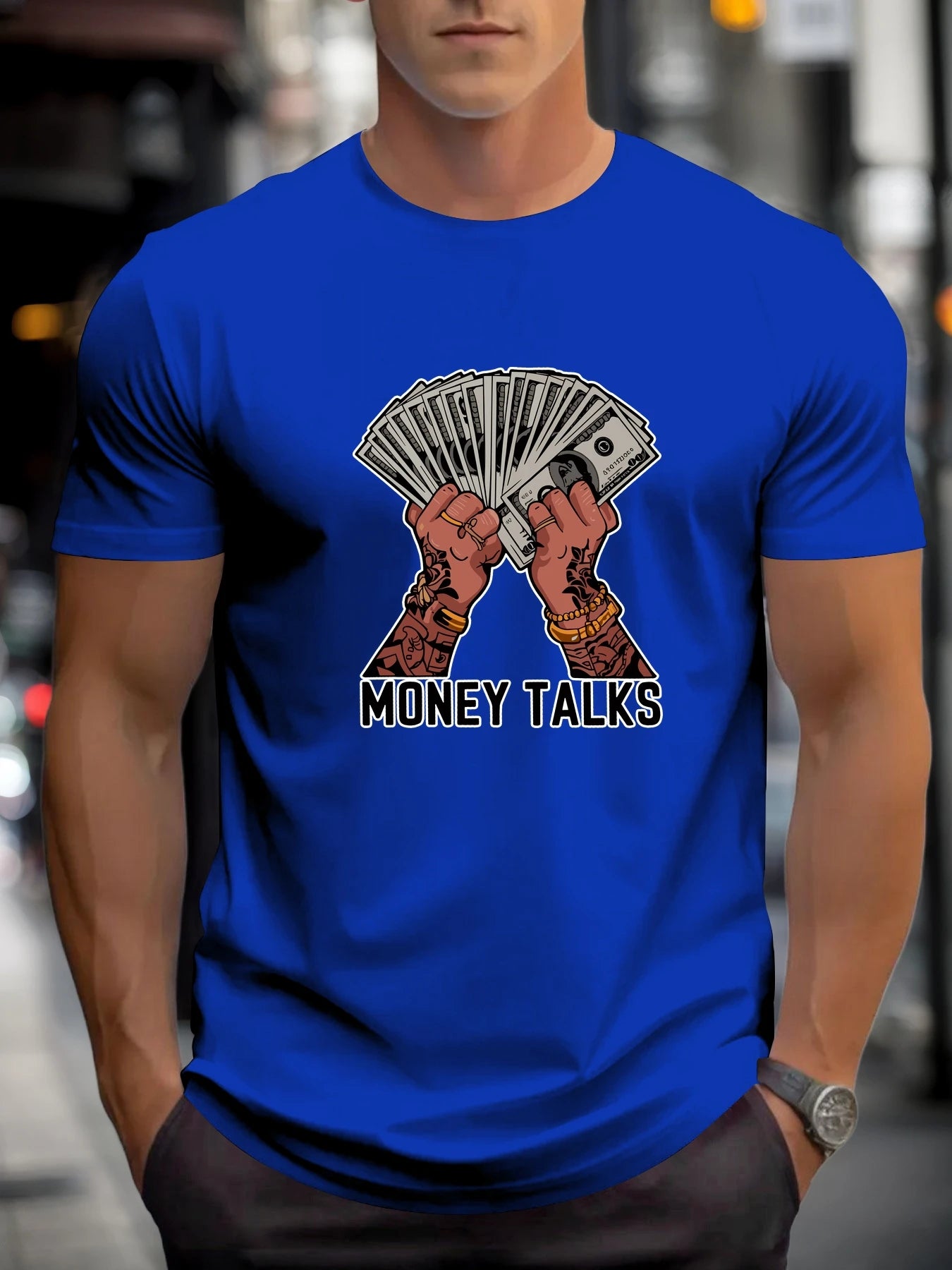 T Shirts For Man MONEY TALKS 100% Cotton Graphic Printing Summer Round Neck T-Shirt Casual Breathable Street Style Daily Top