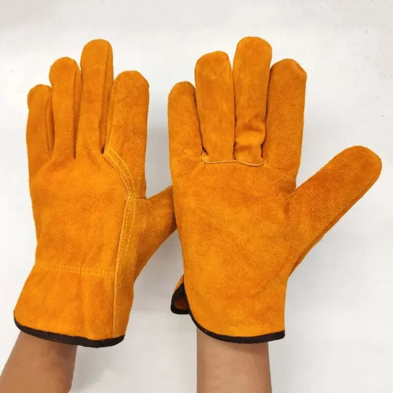Men Work Gloves Soft Cowhide Driver Hunting Driving Farm Garden Welding Security Protection Safety Mechanic Glove