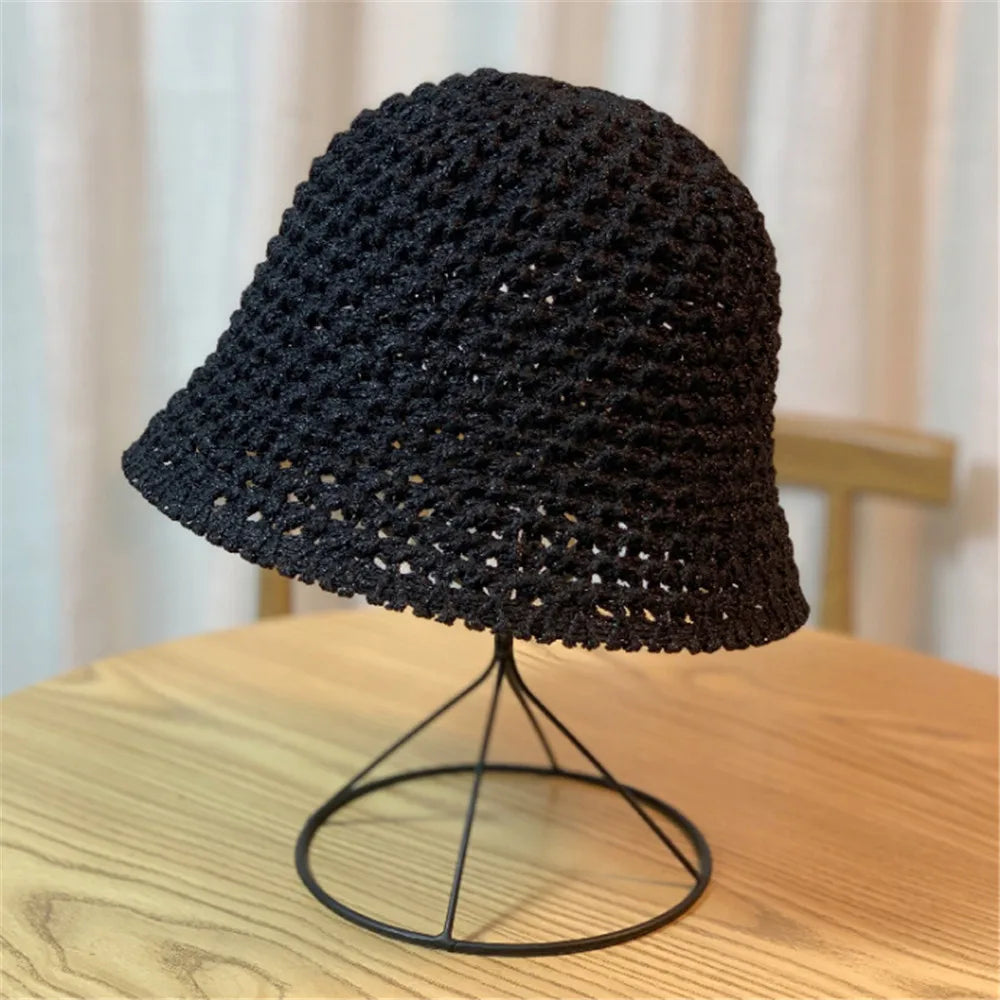 Bucket Hat Female Summer Thin Woolen Knitted Basin Foldable Literary and Artistic Leisure All-match Sun Cap