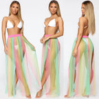Women Summer Holiday Beachwear Cover Up Sexy See-Through Casual Beach Skirt Ladies Mesh Voile Transparent Long Skirt