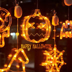 Halloween Decoration Orange Pumpkin Ghost Halloween Window Light with Suction Cup Battery Operated Halloween Home Hanging Decor