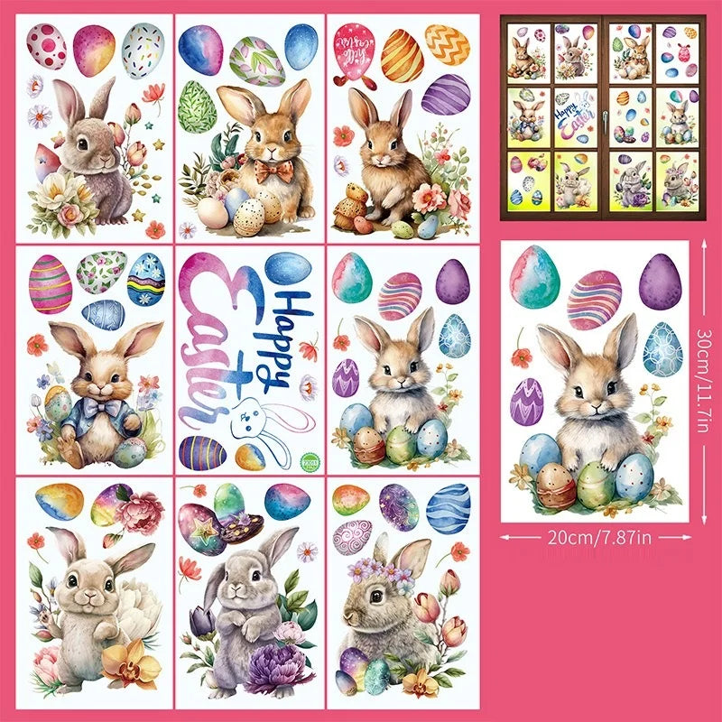 Easter Stickers for Window, Glass Door Stickers Easter Decorations, Bunny Stickers with Eggs Decals for Home Office Classroom