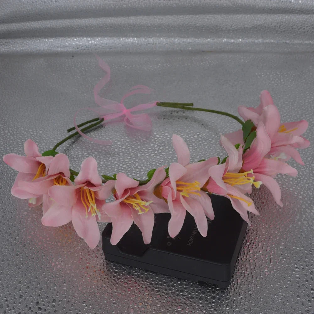 Light Up Party Flower Headband Wreath Crown Floral Wedding Garland Bridal Hairbands Festivals Photo Birthday Christmas