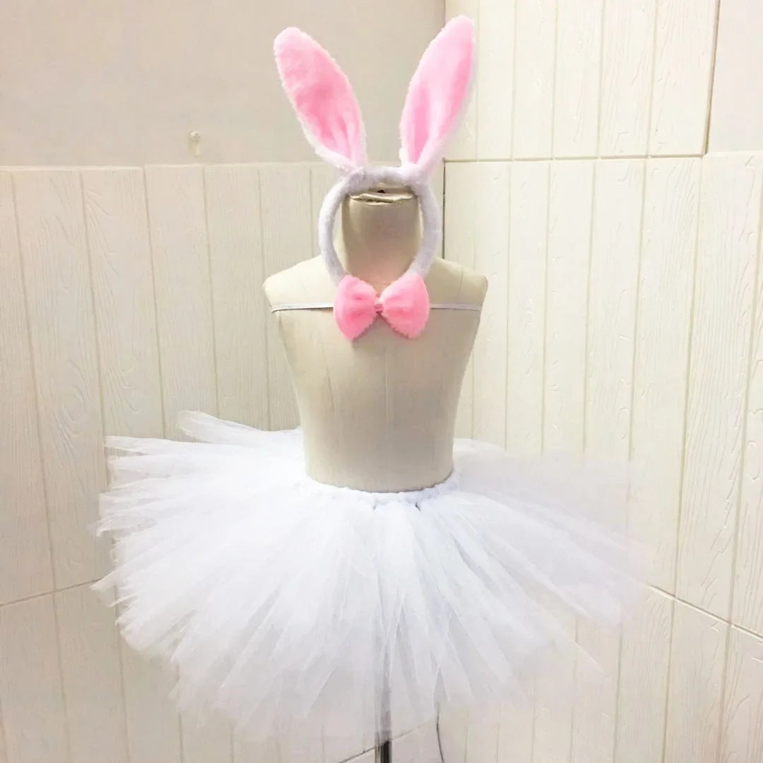 Easter Set Party  Girls Rabbit  Bunny Ear Headband Dress Skirt Bow Tie Tail Girl Birthday Halloween Costume Cosplay