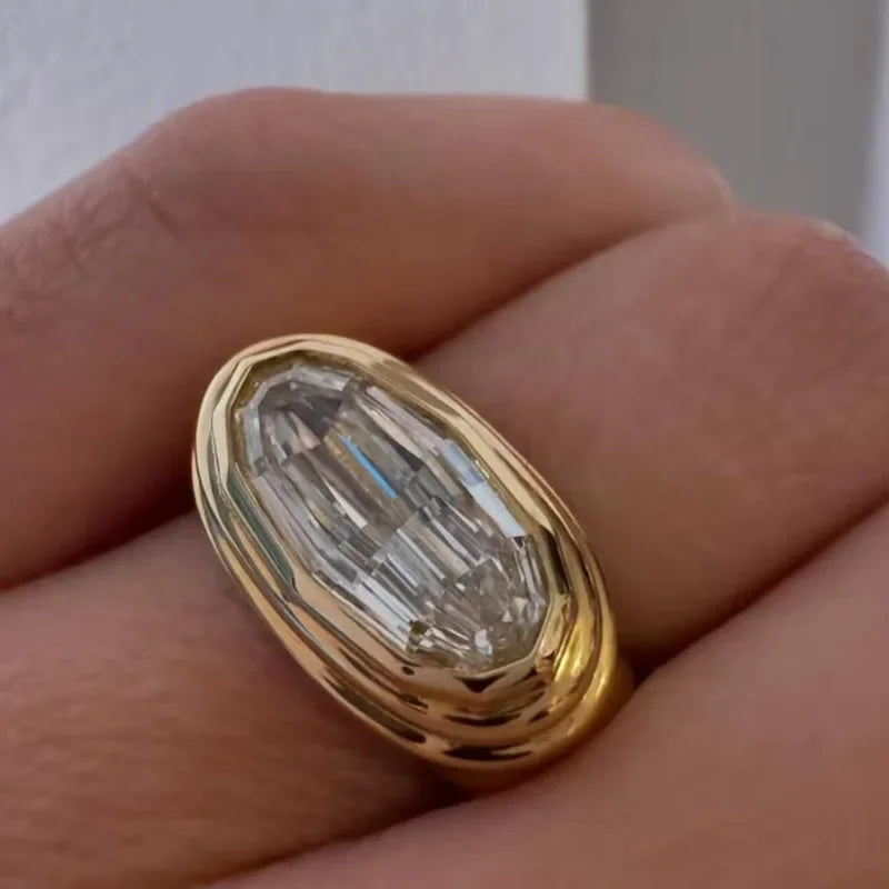 Statement Vintage Oval Big Zircon Ring for Women Gold Plated Stainless Steel Delicate Finger Ring Luxury Jewelry Wedding Gift