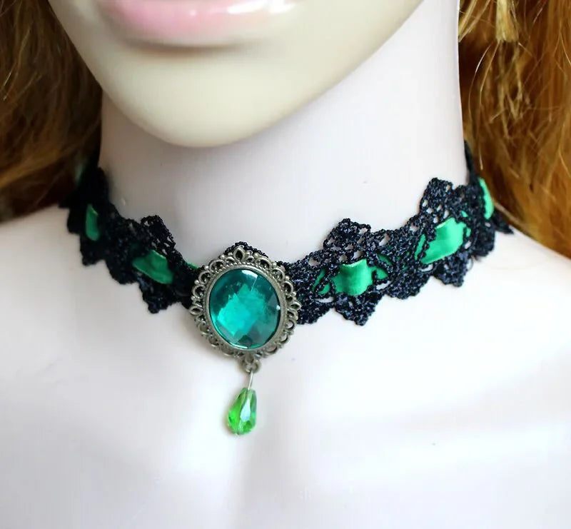 Sexy Gothic Chokers Crystal Black Lace Neck Choker Necklace Jewelry