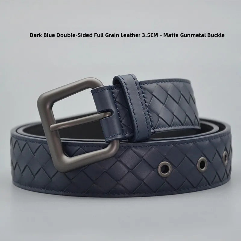 PLULUSA Hanrted Leather Belt for Men Genuine Top Layer Cowhide Bule Pure Handwoven Men's Belt Versatile Sli Belt