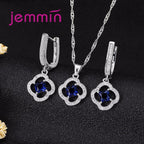 Women Jewelry Set Trendy 925 Silver  Cubic Zirconia Pendants Necklace Dangle Earrings Set For Engagement Wedding Accessory