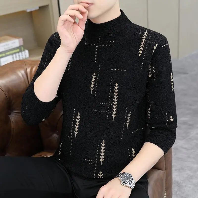 Autumn and Winter Sweaters for Men's Half Turtleneck Casual Trendy Inner Layer Base Knit Thickened Warm Winter Clothing