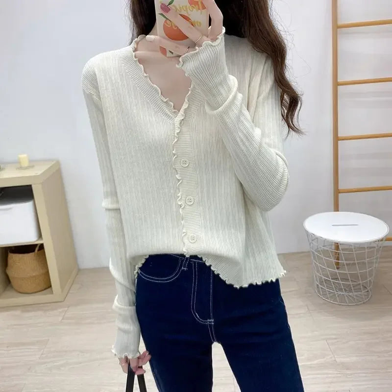 Cardigan for Women V Neck New In Spring Autumn Knitted Sweater Woman Wear To Work Korean Fashion Streetwear Elegant Jackets Hot