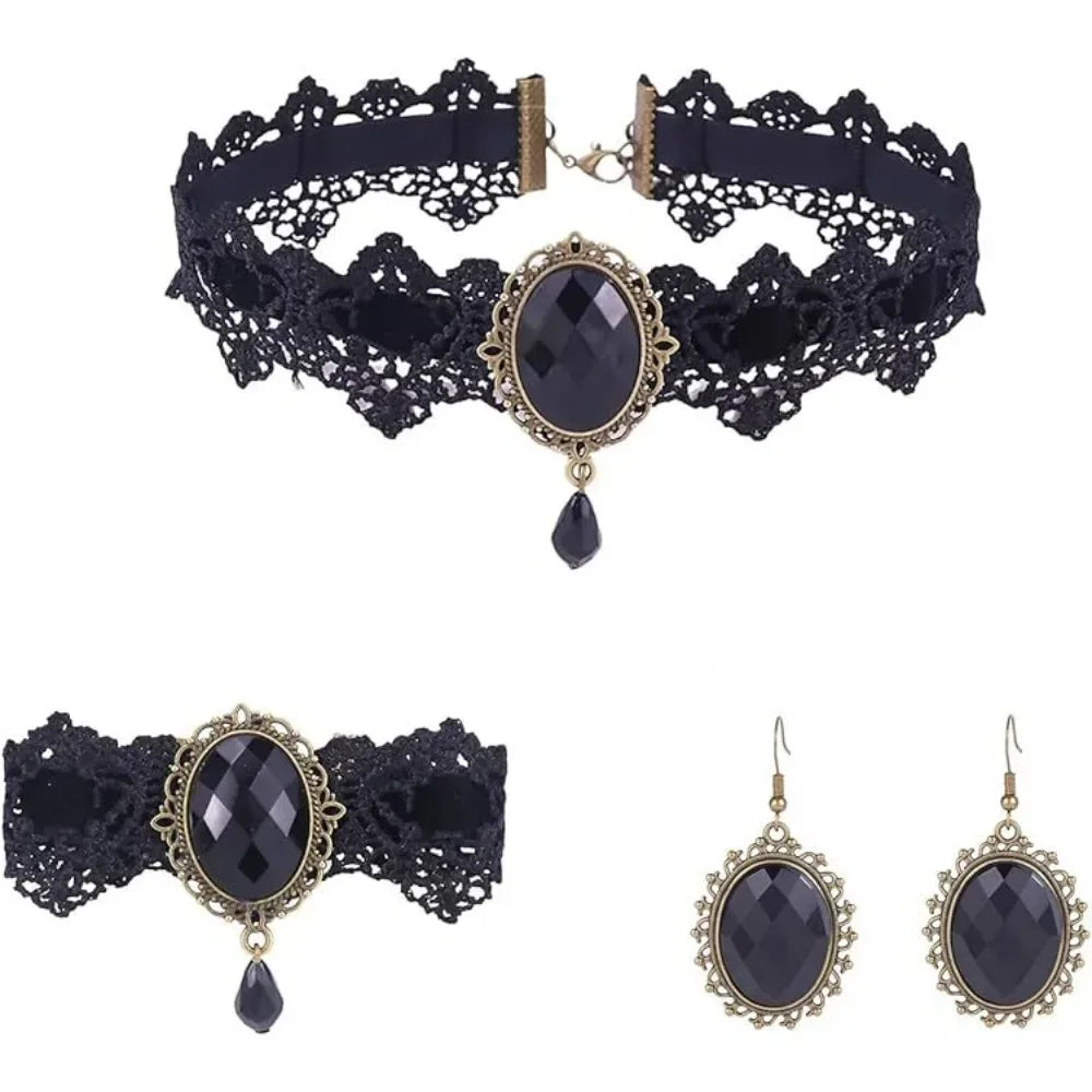 Sexy Gothic Chokers Crystal Black Lace Neck Choker Necklace Jewelry
