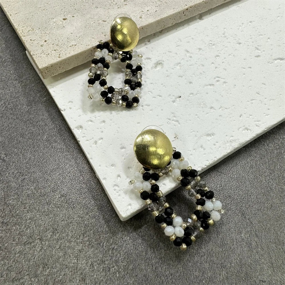 Big Drop Earrings For Women Metal Thread Beads Handmade Crystal Long Earrings Statement Fashion Jewelry