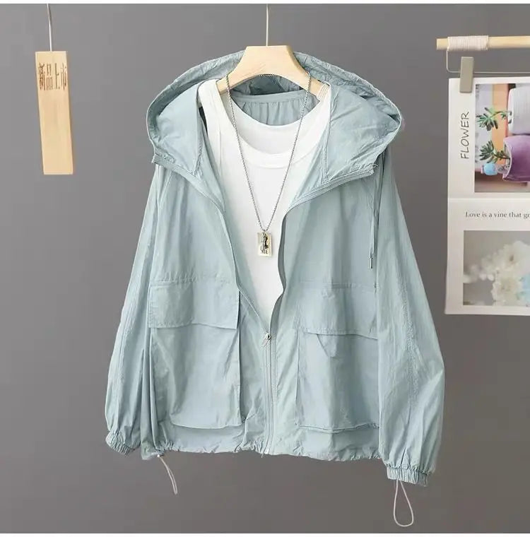 Summer Sunscreen Hooded Lightweight Loose Windbreaker 2025 New Breathable Outdoor Thin Jacket For Women Plus Size Trench Coat