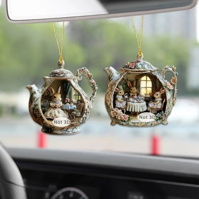 Easter Home Decor Items Rabbit In Teacup Warm Home 2d Acrylic Pendant Backpack Pendant Car