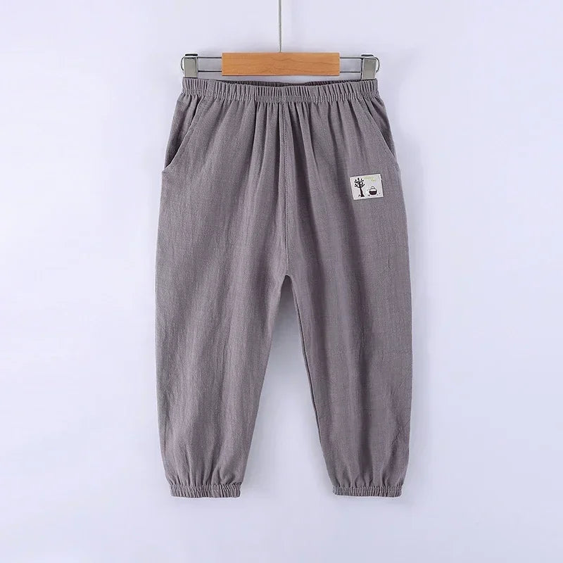 Children Pants Trousers for Boys Girls Cotton Linen Elastic Waist Summer Anti-Mosquito Pants Kids Clothing Long Pants 100-160cm