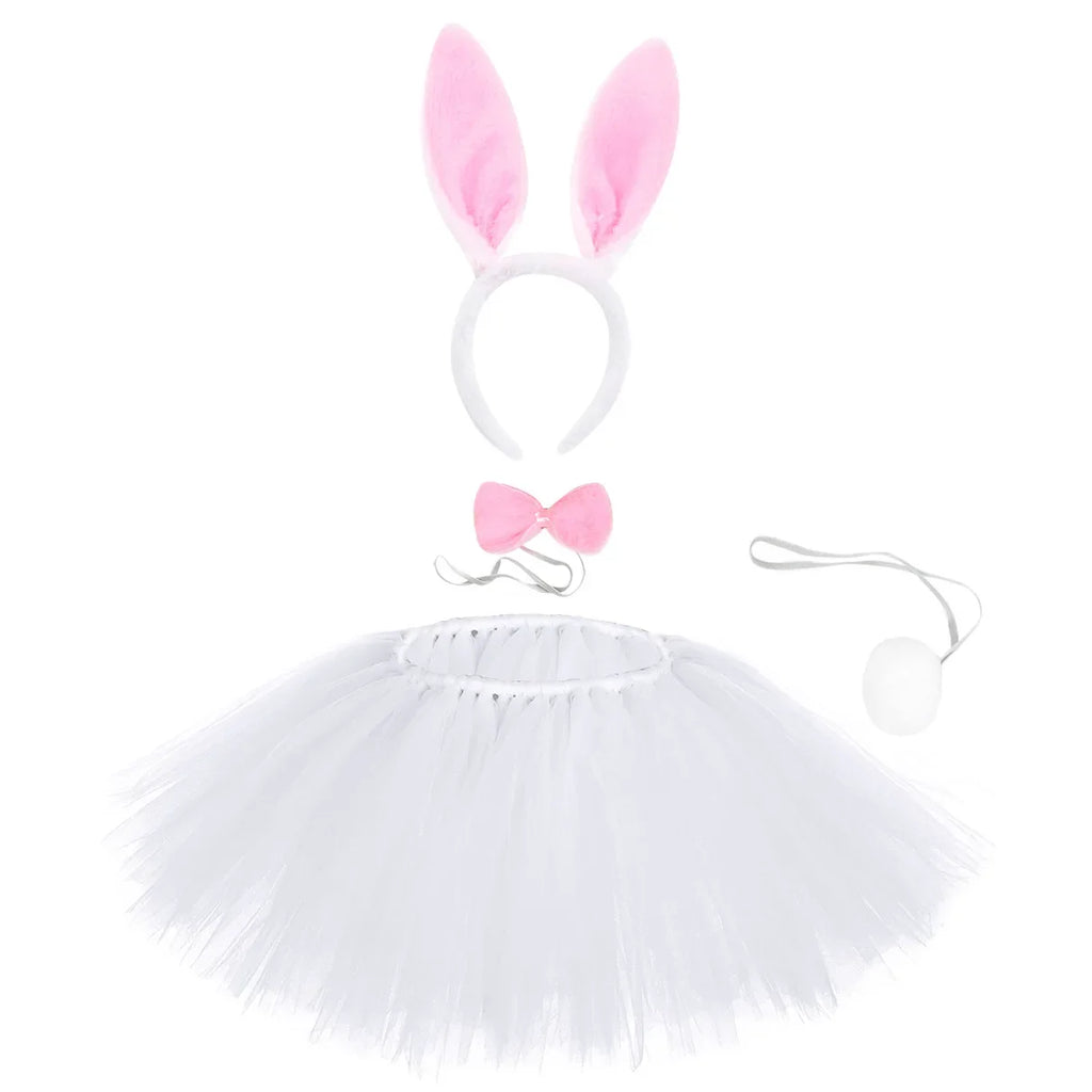 Easter Set Party  Girls Rabbit  Bunny Ear Headband Dress Skirt Bow Tie Tail Girl Birthday Halloween Costume Cosplay