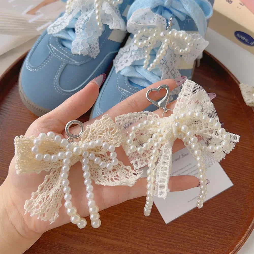 1pair Fashion Lace Pearl Bow Shoe Laces Charms for Sneakers Decorative Shoe Flower Buckle Decorative Shoe Charm Accessories