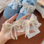 1pair Fashion Lace Pearl Bow Shoe Laces Charms for Sneakers Decorative Shoe Flower Buckle Decorative Shoe Charm Accessories