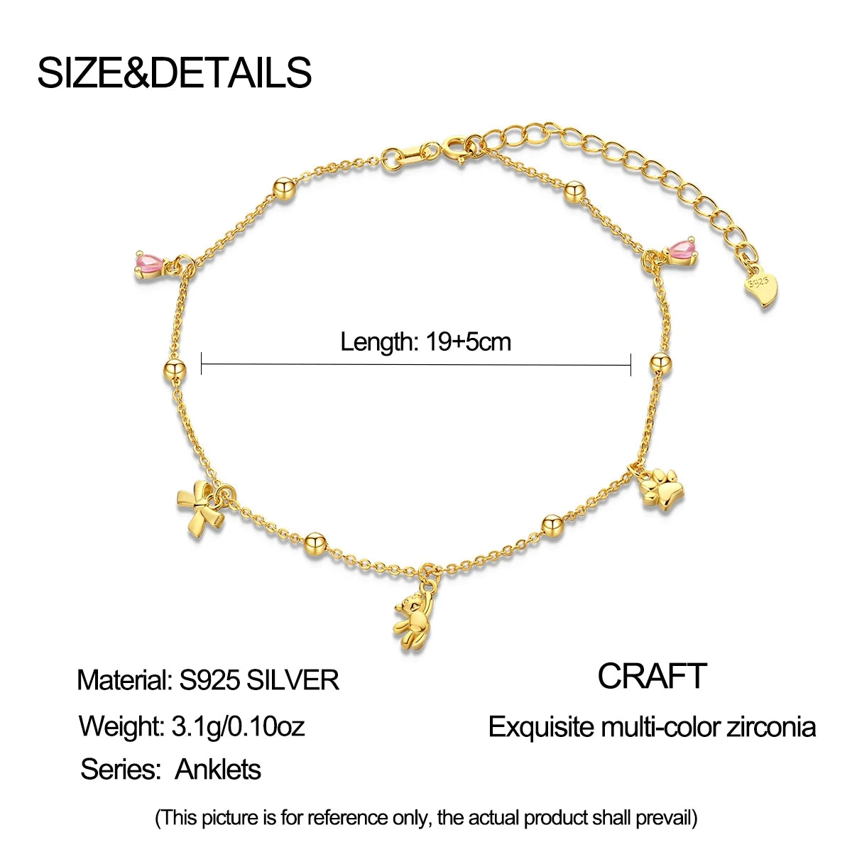 Anklets for Women Summer Beach Accessories 925 Sterling Silver Zircon Chain Anklet Gold Color Leg Bracelets Bodychain Gifts