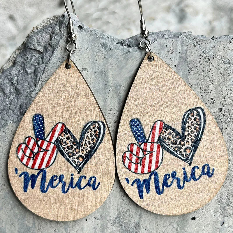 New American Independence Day Earrings July 4th Festival Decoration Western Cowboy Sun Flower Boots Cowhead Hat Wooden Ear Rings