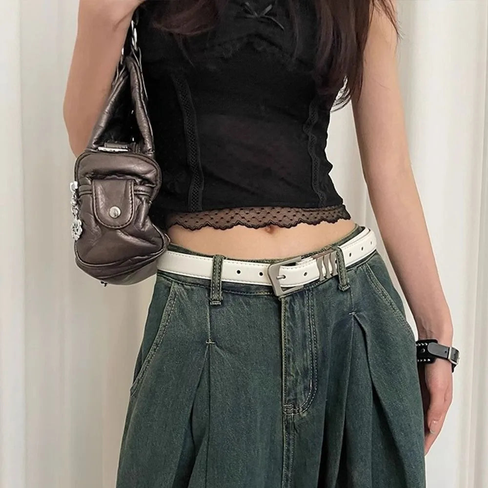 Ins Designer Women's Belt Luxury PU Leather Metal Buckle Waist Belt Casual Red Black White Dress Jeans Belt Female