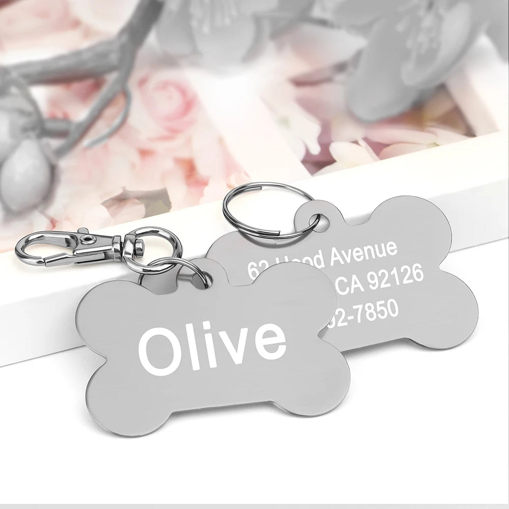 Custom Tags Personalized Dogs Cats ID Tag Custom Alloy Bone Puppy Kitten Collar Accessories Anti-lost Pet Name Tags for Small Large Dog Cat