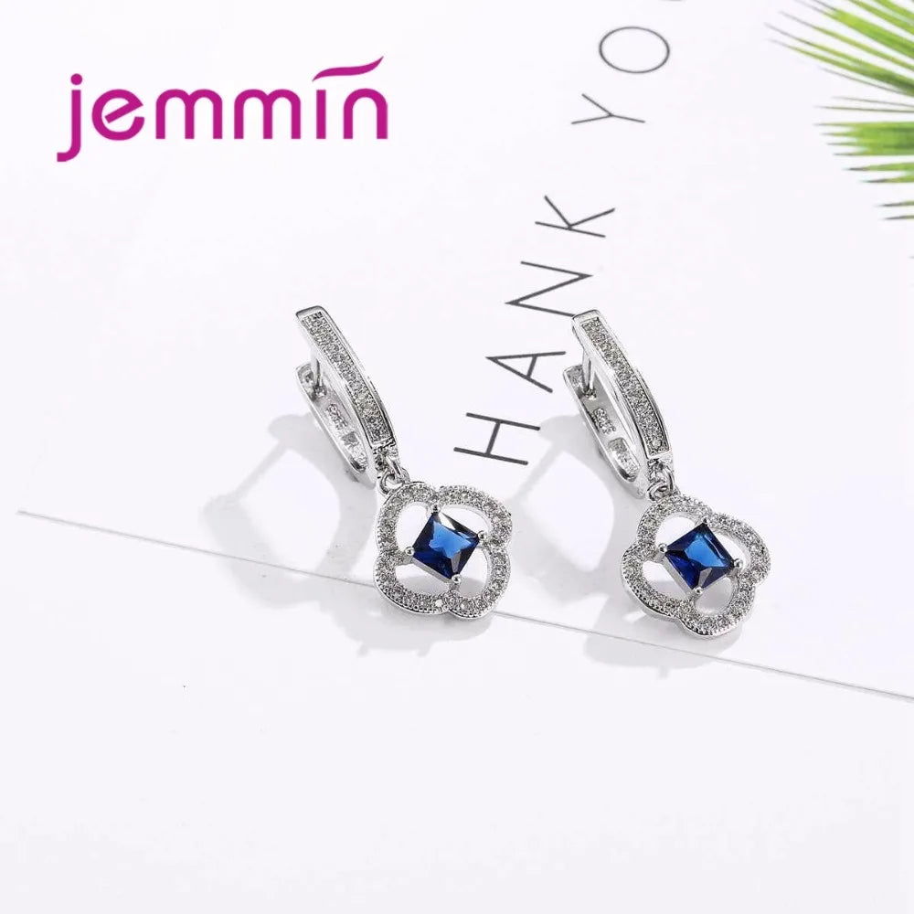 Women Jewelry Set Trendy 925 Silver  Cubic Zirconia Pendants Necklace Dangle Earrings Set For Engagement Wedding Accessory