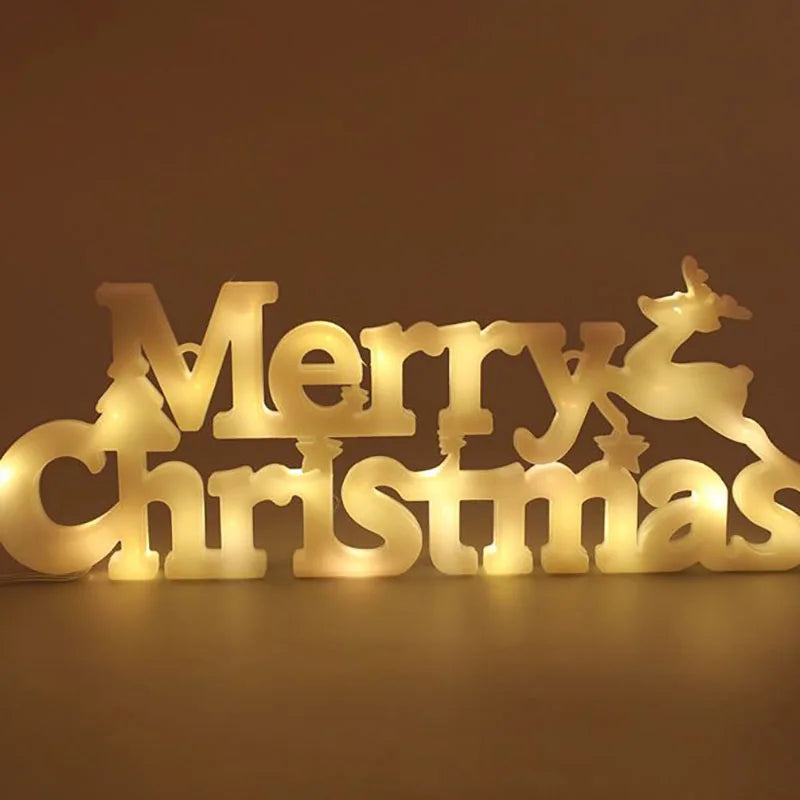 Christmas Decoration 2024 New Year Xmas Merry Christmas LED Letter Tag Light String Fairy Garland Home Decoration Christmas Noel