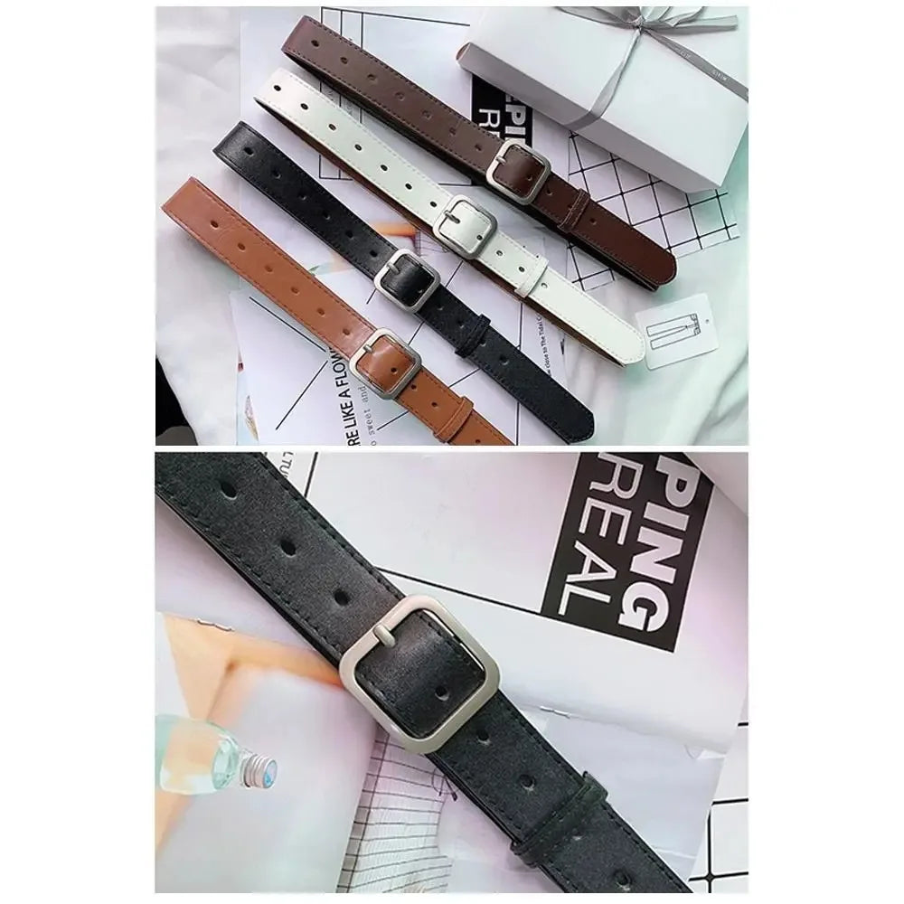 Leather Belt For Women Square Buckle Pin Buckle Jeans Black Belt Chic Luxury Brand Fancy Vintage Strap Female Waistband