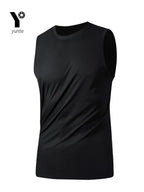 Men's Sports Vest Black 1-Piece Breathable Round Neck Slightly Elastic Fabric Pure Color Suitable for Spring, Summer and Autum R